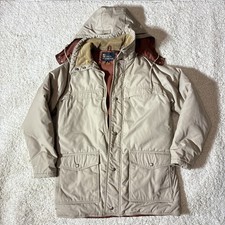 Field & Stream Goose Down Parka Men's M Khaki Hood Corduroy picture