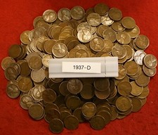 1937-D Lincoln Wheat Cent Penny 50 Coin roll Circulated coins rolls picture