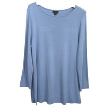 J Jill Top Womens Large Blue Wearever Tunic Ribbed Knit Boat Neck Side Slit picture