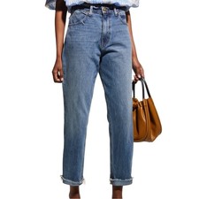 THE GREAT Slouch Taper 100% Cotton Medium Wash Blue Denim High Rise Jeans 28 picture