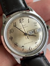 Vintage 1979 Timex Viscount Day Date Automatic Silver Linen Watch RUNNING picture