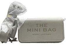MARC JACOBS Cotton White Pebbled Leather” The Mini Bag” Crossbody Handbag Purse picture
