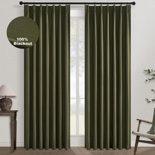 Topfinel Olive Green 102 Inches Long Blackout Linen Curtains, Pinch Pleated picture
