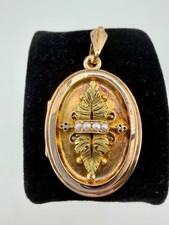 Antique 14K Gold Oval Seed Pearl Locket Victorian Leaf 15.35g Tested 14K picture