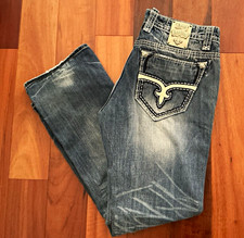 Rock Revival Men's Straight Fit Blue Medium Wash Denim Distressed 5-Pocket picture