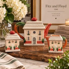 VTG 1986 Fitz & Floyd RARE Chateau Home Ceramic 3 Piece Teapot Complete Set picture