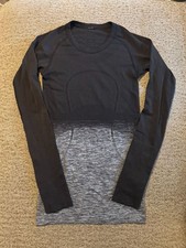 lululemon long sleeve swiftly black and gray top size 2 picture