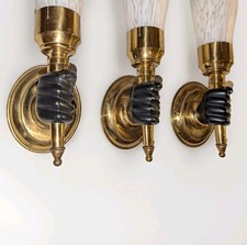 Three Vintage French Gilded Brass sconces Black Hand Torch picture