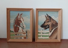 Vintage Paint by Numbers - Horse & Dog - Palomino & German Shepherd  - Set of 2 picture