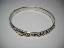 James Avery 14Kt Gold Heart Sterling Silver Bangle Bracelet picture