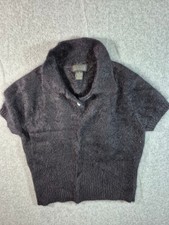 The Limited Women’s Small 70% Angora Rabbit Hair Black Short Sleeve Polo Sweater picture