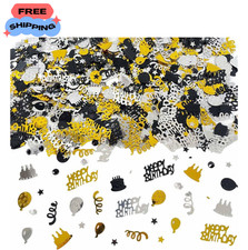 Black Gold Happy Birthday Confetti, Birthday Decorations Confetti Metallic Foil picture