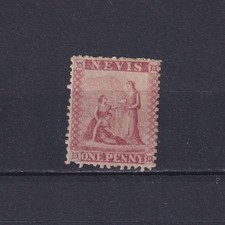 NEVIS 1862, SG# 1, CV £100, Greyish paper, Perf 13, 1d lake, QV, MH picture