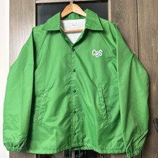 Vintage 60s Green Snap Button Windbreaker Jacket Logo Mens M Lined Pockets picture