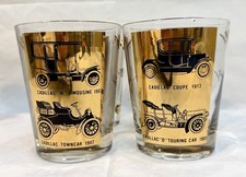 8 Vtg Cadillac GM Delco Antique Car Glasses Perfect 22k Gold Leaf MCM Promo picture