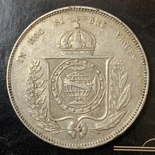 1855 Brazil 2000 Reis Silver .917 Coin Pedro II KM#466 Imperial Crowned Arms picture