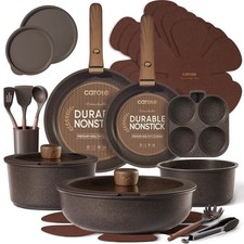 FLASHSALES - CAROTE 23-Piece Nonstick Granite Cookware Set Handle Brown picture