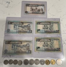 Kuwait Vintage 16 Piece Currency Lot: 5 Banknotes, 11 Coins 1 1/2 1/4 Dinar Fils picture