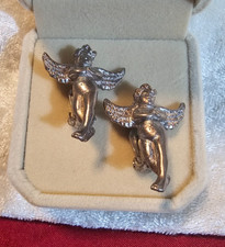 Vintage Karl Lagerfeld Signed Silver Tone Cherub Angel Clip Earrings Gift Boxed picture