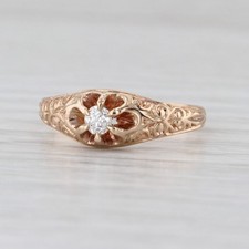 0.14ct Antique Old Mine Cut Diamond Solitaire Ring 14k Yellow Gold Size 6.75 picture
