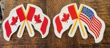 Set Of 2 Vintage Canadian Flags Canadian Flag American Flag Embroidered Patches picture