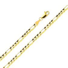 14K Solid Yellow Gold Necklace 2/2.5/4.2mm Figaro Chain Link +Lobster Claw Clasp picture