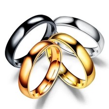 4-6MM Silver Gold Plated Stainless Steel Men Women Wedding Ring Band Size 5-13 picture
