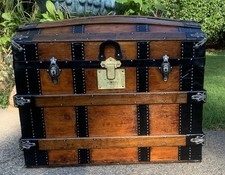 Restored Victorian Antique Trunk Leather Handles Interior Tray Steamer Chest picture