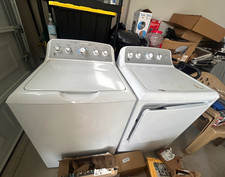 GE White Top-Loading Freestanding Side-by-Side Washer & Dryer Set picture
