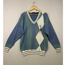 Vintage Grandpa Core Par Four Mens Medium Blue Argyle Embroidered Golf Sweater picture