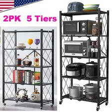 2x 5 Tier Heavy-Duty Storage Rack Collapsible Metal Shelving Kitchen Garage New picture