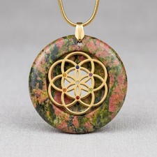 Unakite Seed of Life Pendant, 7 Chakra Gemstone Necklace picture