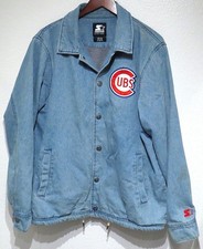 vtg Starter CHICAGO CUBS Blue Denim Snap Jacket XL Black Label G-III Stains picture