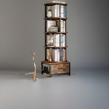 Housolution 5-Tier Rotating Round Bookcase Tower w/ Drawer Wood/Metal Brown picture