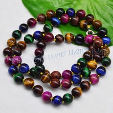 Charm 6/8/10/12mm Multi-Color Tiger's Eye Round Gemstone Beads Necklace 18-48'' picture
