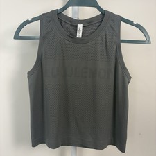 Lululemon Breeze By Muscle Cropped Tank Top Logo Size 4 Olive Green $58 Retail picture