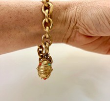 Vintage Napier Asian Lantern Egg Charm Bracelet Gold Tone Coral Turquoise 8” picture