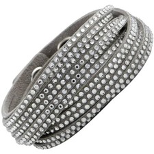 Swarovski Women's Bracelet Slake Grey Suede With Clear Crystals Wrap 5181989 picture