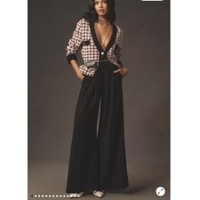 Maeve Anthropologie Black Wide Leg Pleated Trousers Women's Size 10 Chic picture