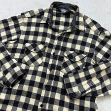 Vintage Woolrich Flannel Shirt Mens L Black Cream Buffalo Plaid Wool Blend USA picture