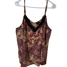 Torrid Camisole Women 0 Mauve Floral Lace Trim V-Neck Button Front Strappy Top picture