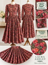 Vintage Laura Ashley Dress Size 8 Floral Cotton Wool Full Skirt Great Britain picture