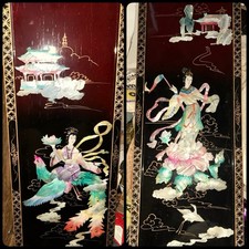 Chinese Mother of Pearl Inlay Wall Panel with Figure and Landscape Art 2 Panels picture