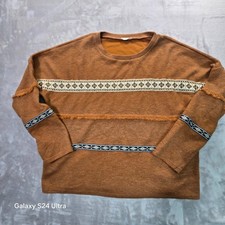 Andthewhy Sweater Womens 1X Brown Southwestern Aztec Fringe Embroidered Knitted picture