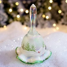 Fenton Satin Opalescent Woodland Frost Painted Ruffled Christmas Bell Cardinal picture