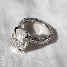 4.50 TCW Oval Cut Moissanite Hidden Halo Engagement Ring 14k White Gold Plated picture