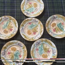 6 Antique plate set French Majolica Pumpkin and Snail Plates, Circa 1890 picture