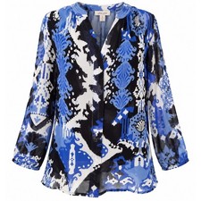 Chico’s Blue Black White Abstract Print Sheer Tunic Blouse Size 3 US 16 NWT picture