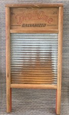 TWO IN ONE Standard Family Size Wood Galvanized Metal Vtg Carolina Washboard picture