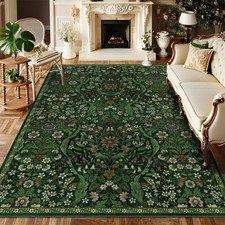 5×7 Dark Green Washable Floral Area Rug Vintage Boho Soft Low-Pile Stain picture